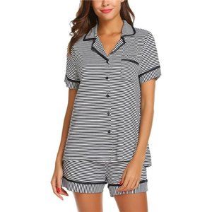 Pajamas Soft Striped Women's Short Sleeve A-navy Blue Striped